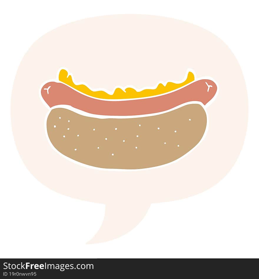 cartoon hotdog and speech bubble in retro style