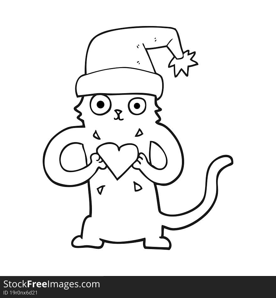 black and white cartoon cat loving christmas