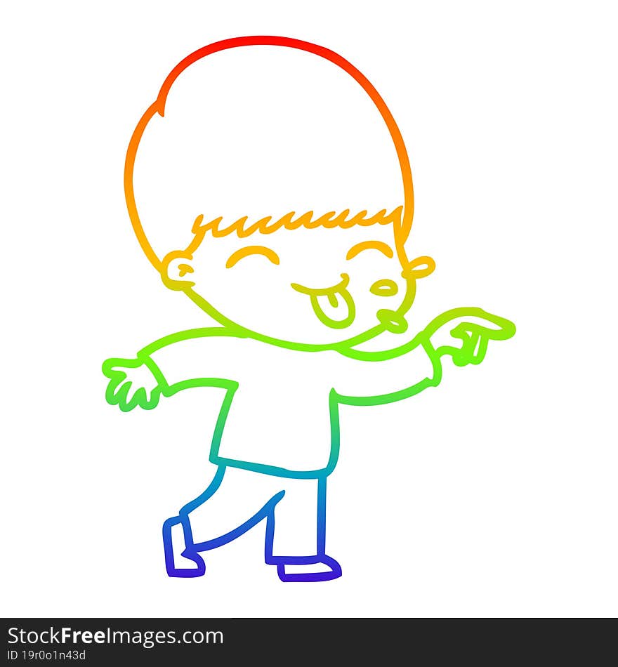 rainbow gradient line drawing of a happy cartoon boy