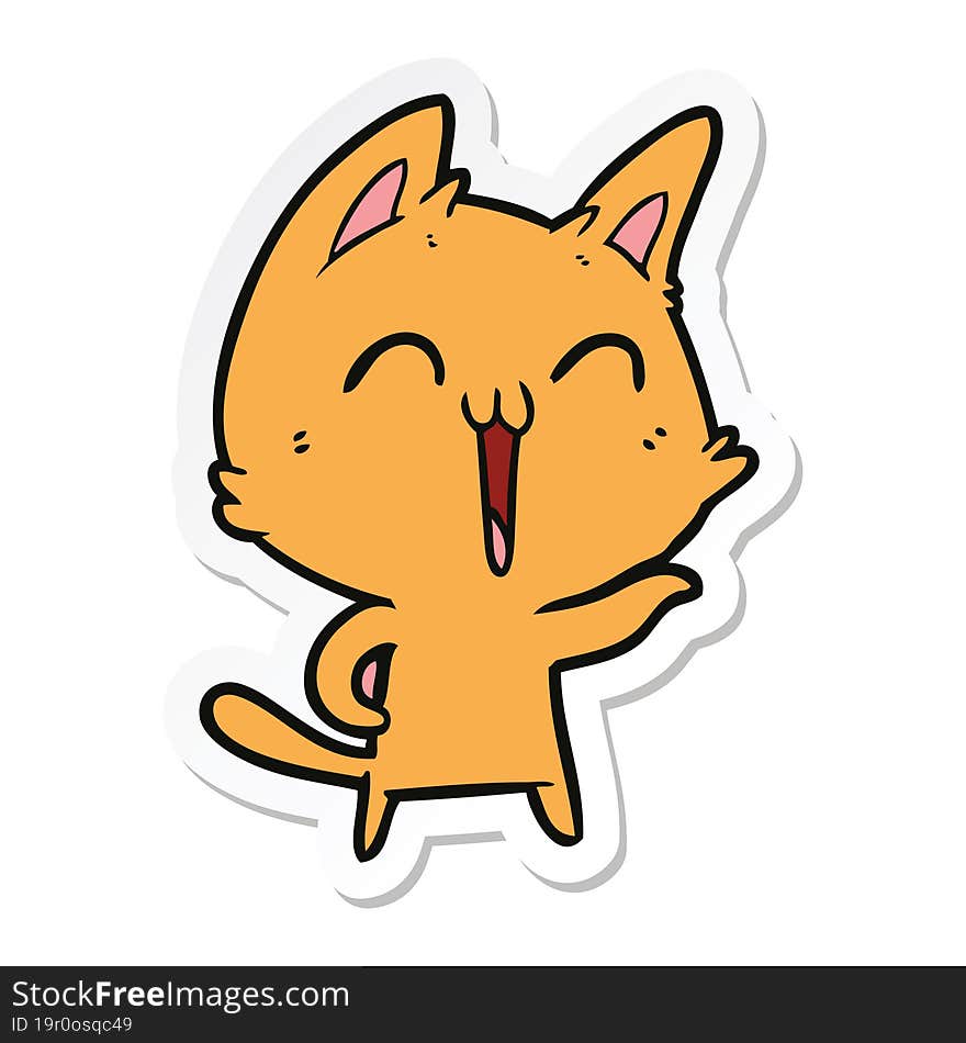 sticker of a happy cartoon cat