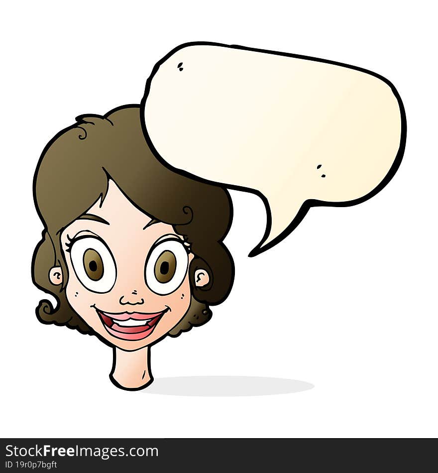 Cartoon Happy Woman With Speech Bubble