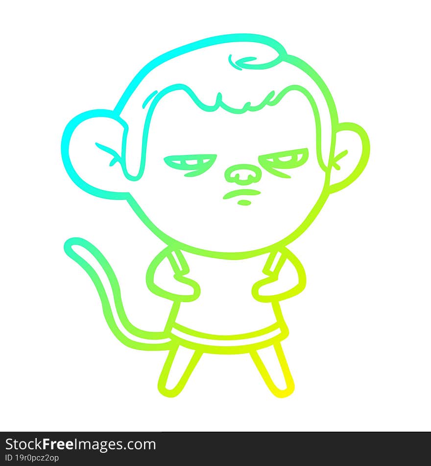 cold gradient line drawing of a cartoon monkey