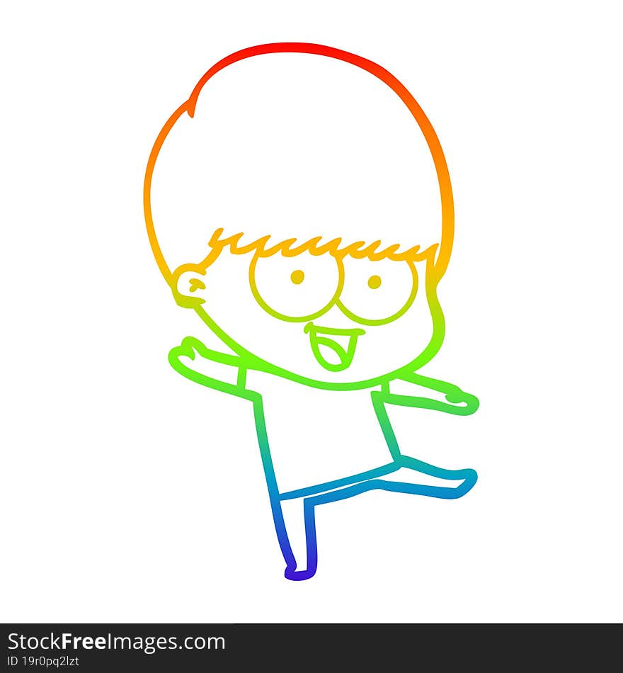 rainbow gradient line drawing of a happy cartoon boy