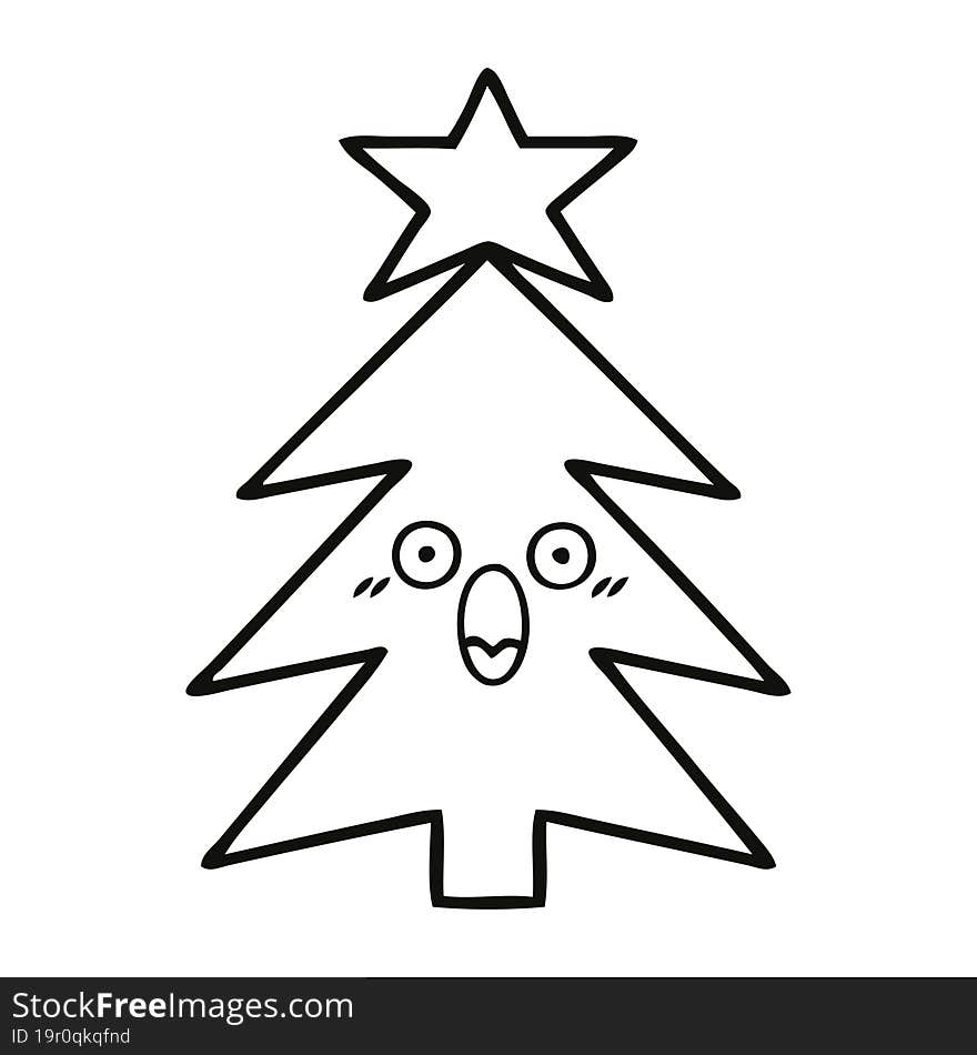 line drawing cartoon christmas tree