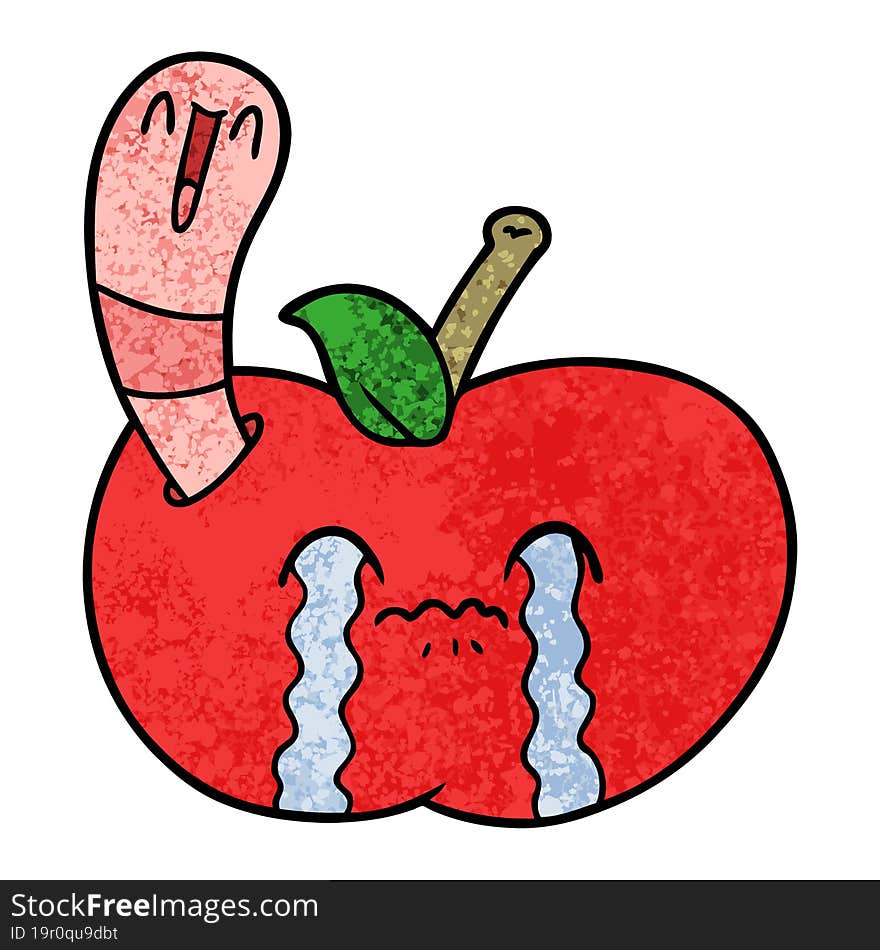 cartoon worm eating an apple. cartoon worm eating an apple