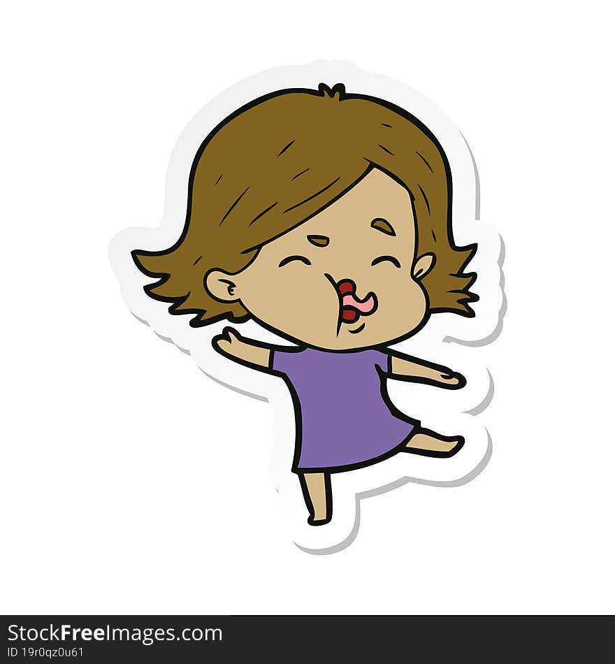 sticker of a cartoon girl pulling face