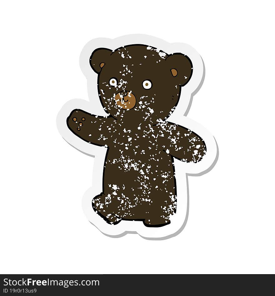 retro distressed sticker of a cartoon black bear cub