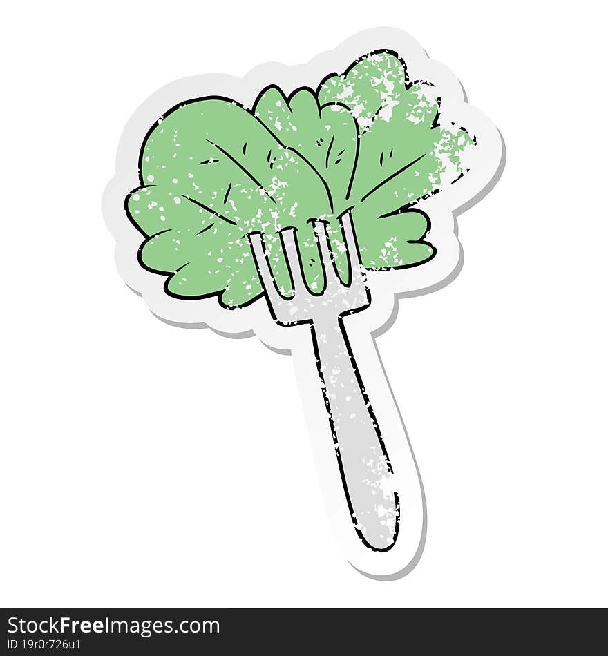 distressed sticker of a cartoon salad leaves