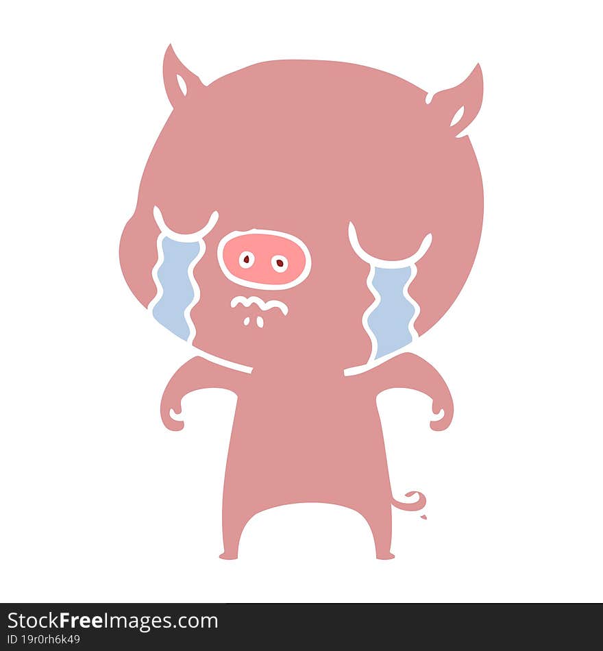 flat color style cartoon pig crying