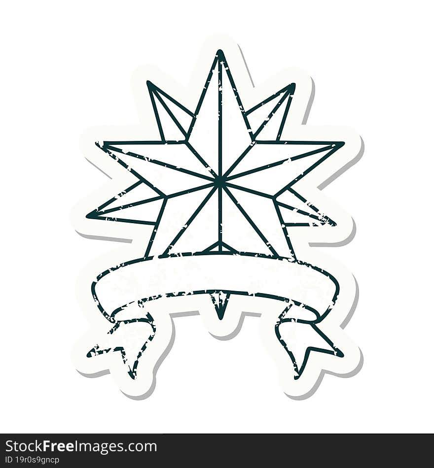 grunge sticker with banner of a star