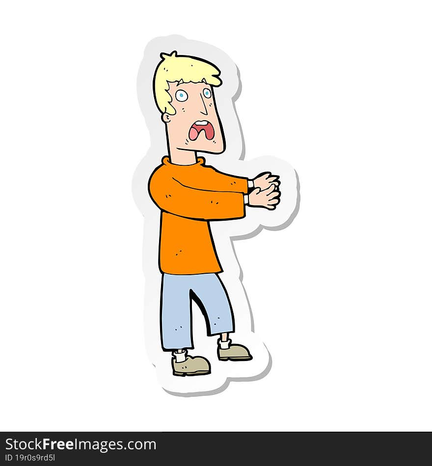 sticker of a cartoon terrified man