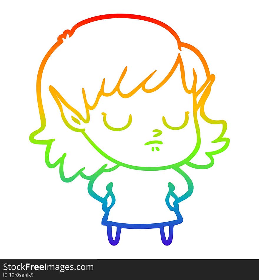 rainbow gradient line drawing cartoon elf girl