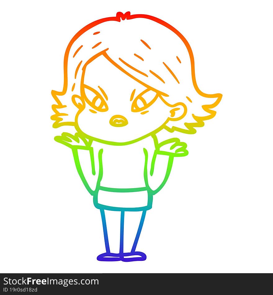 rainbow gradient line drawing of a cartoon stressed woman