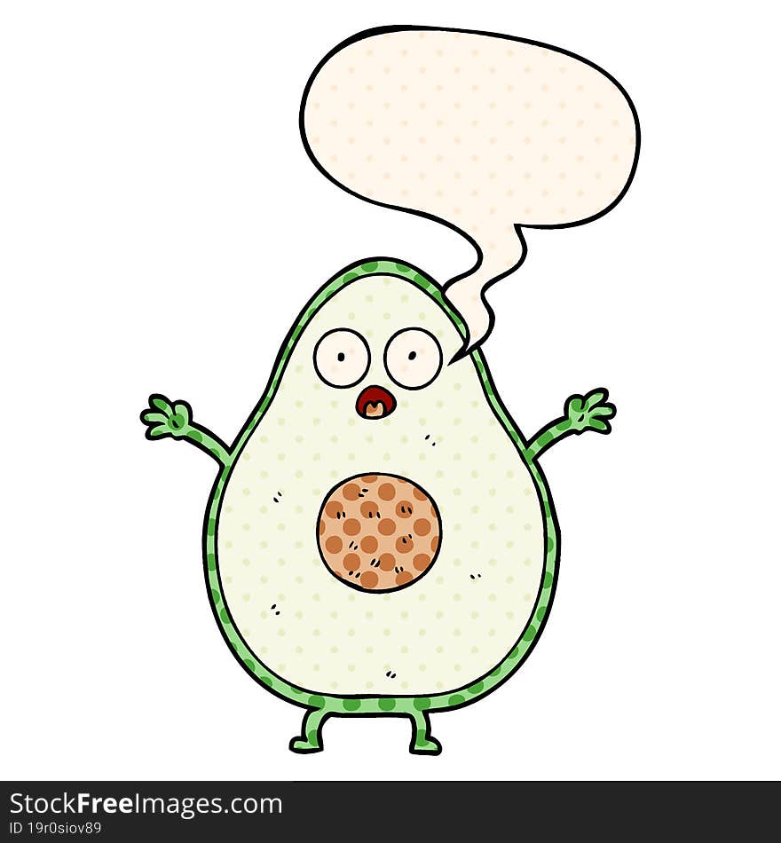 Cartoon Avocado And Speech Bubble In Comic Book Style