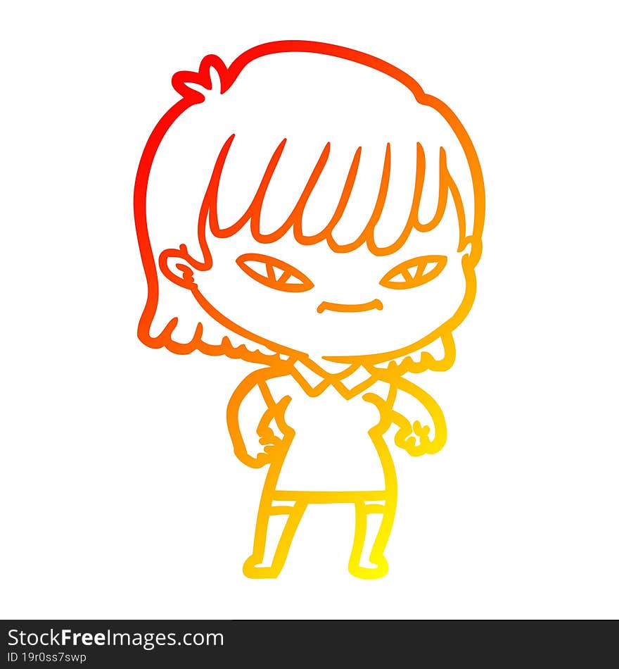 warm gradient line drawing of a cartoon woman