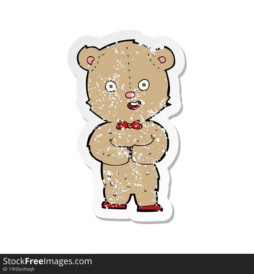 retro distressed sticker of a cartoon teddy bear