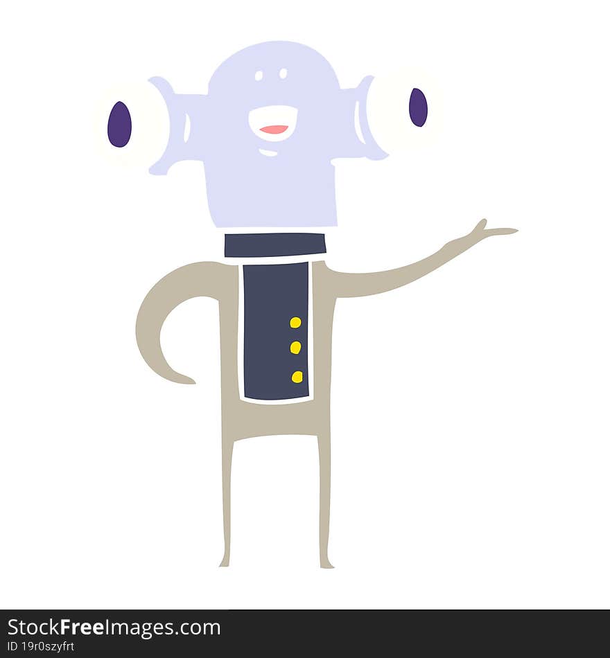 friendly flat color style cartoon alien gesturing