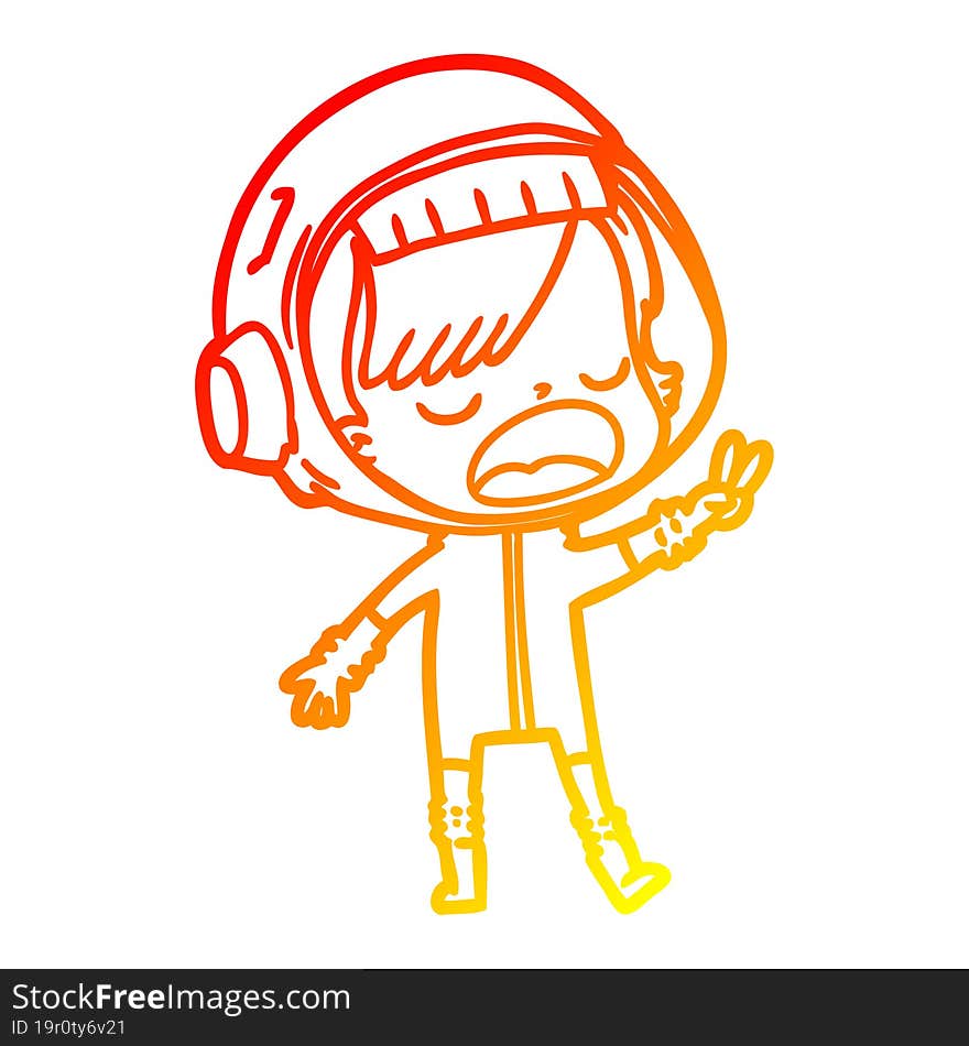 warm gradient line drawing of a cartoon astronaut giving peace sign