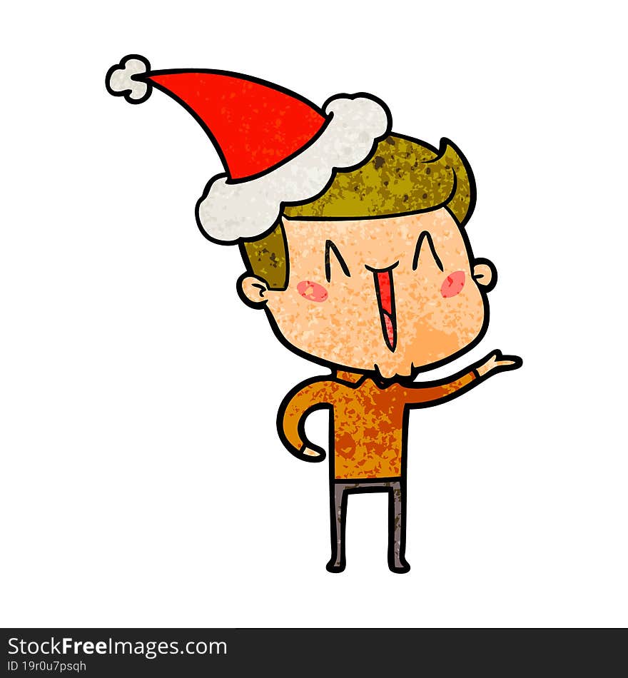 textured cartoon of a excited man wearing santa hat