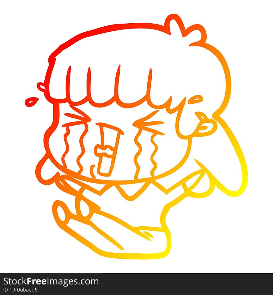 warm gradient line drawing cartoon woman in tears