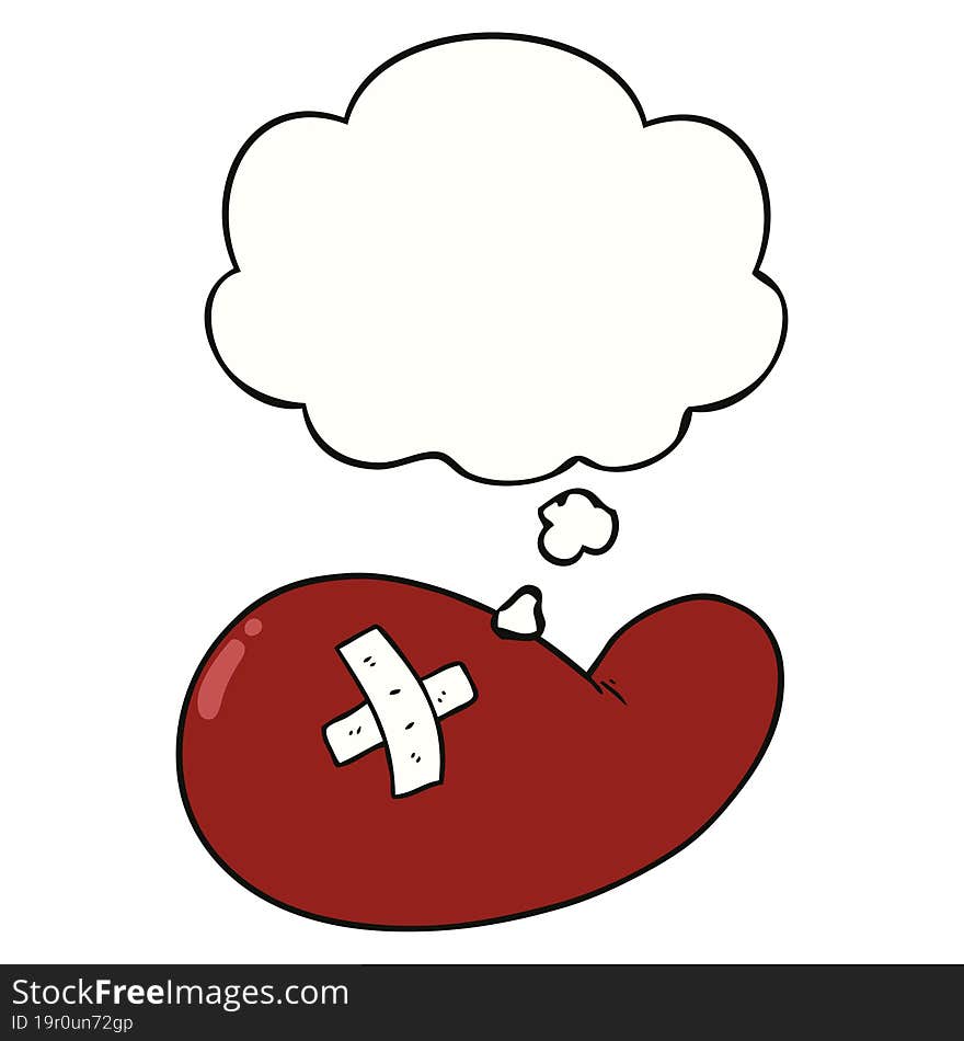 cartoon injured gall bladder with thought bubble