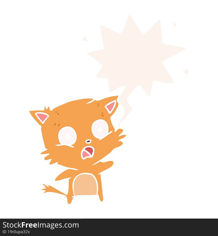 cartoon cat with speech bubble in retro style