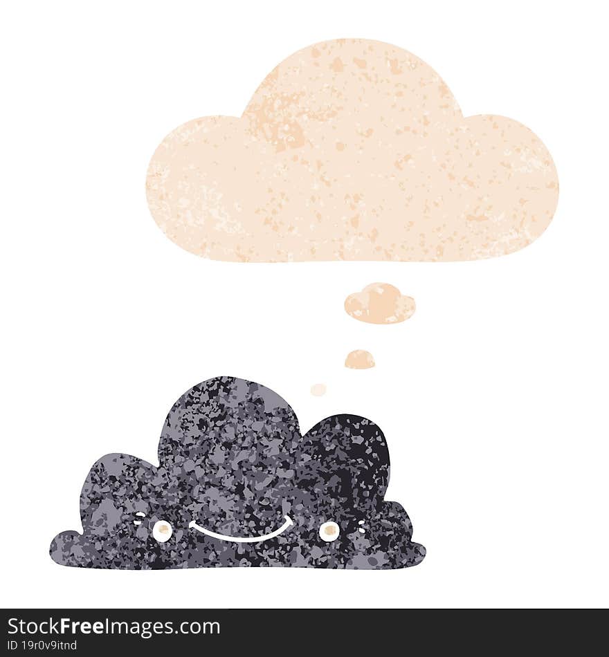 cute cartoon cloud and thought bubble in retro textured style