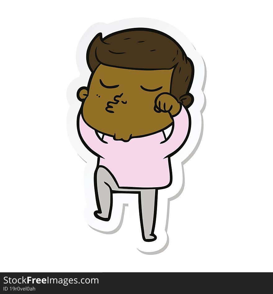 Sticker Of A Cartoon Model Guy Pouting