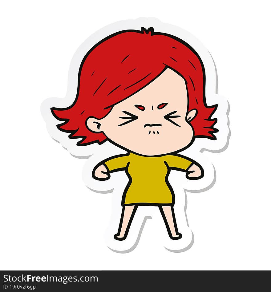 Sticker Of A Cartoon Angry Girl