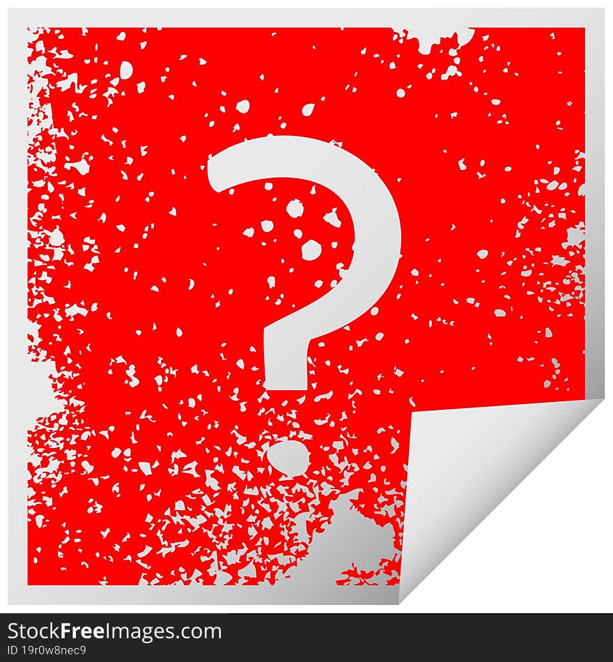 distressed square peeling sticker symbol of a question mark