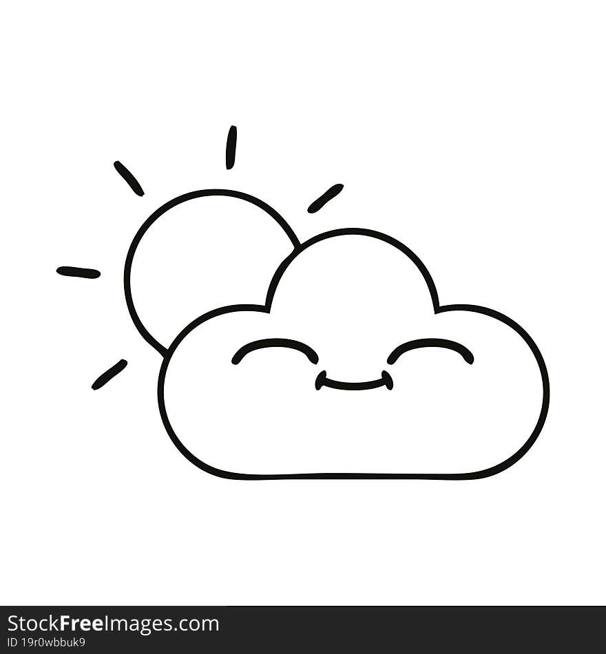 line drawing cartoon storm cloud and sun