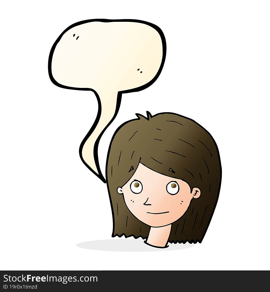 cartoon happy female face with speech bubble