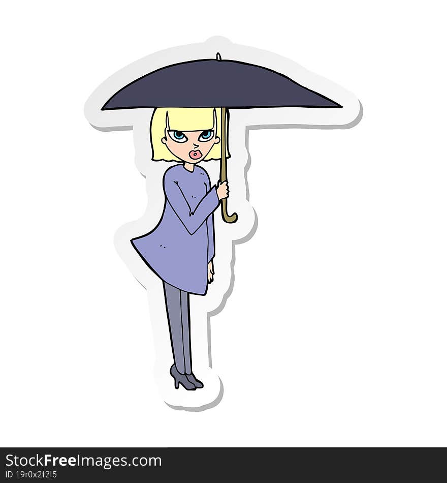 sticker of a cartoon woman with umbrella