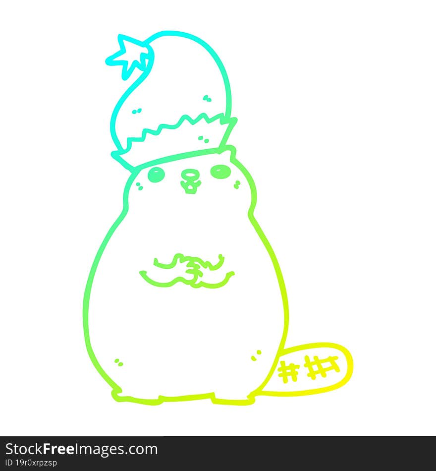 cold gradient line drawing cartoon christmas beaver