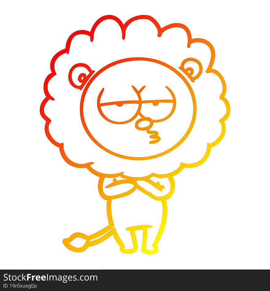 warm gradient line drawing cartoon tired lion