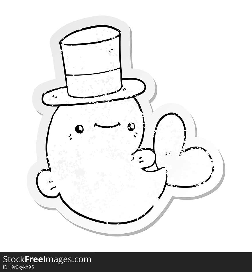 Distressed Sticker Of A Cute Cartoon Whale Wearing Top Hat