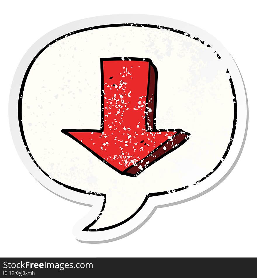 cartoon pointing arrow and speech bubble distressed sticker