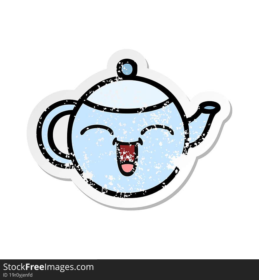 Distressed Sticker Of A Cute Cartoon Happy Teapot