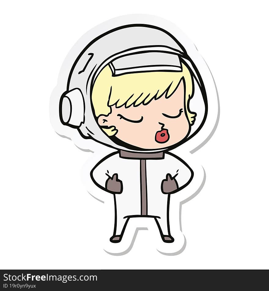 sticker of a cartoon pretty astronaut girl