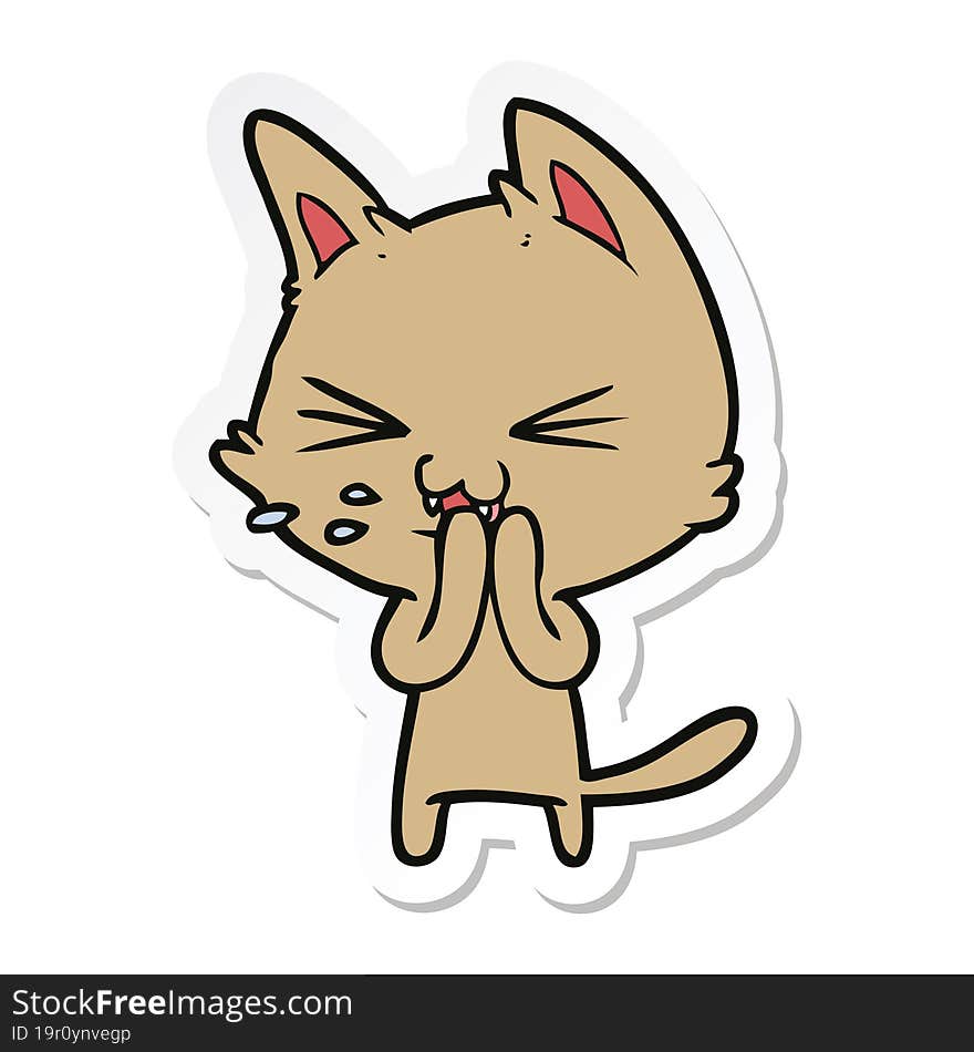 sticker of a cartoon cat hissing