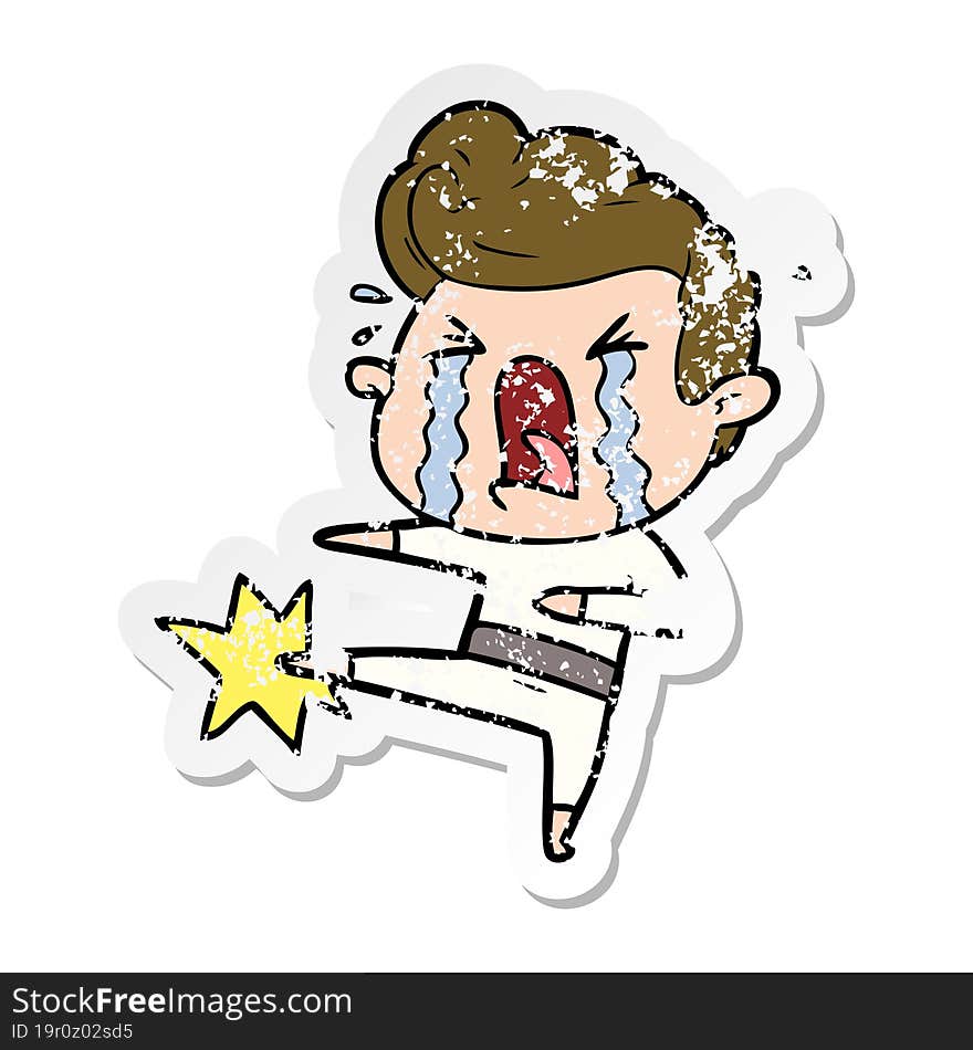 Distressed Sticker Of A Cartoon Crying Man