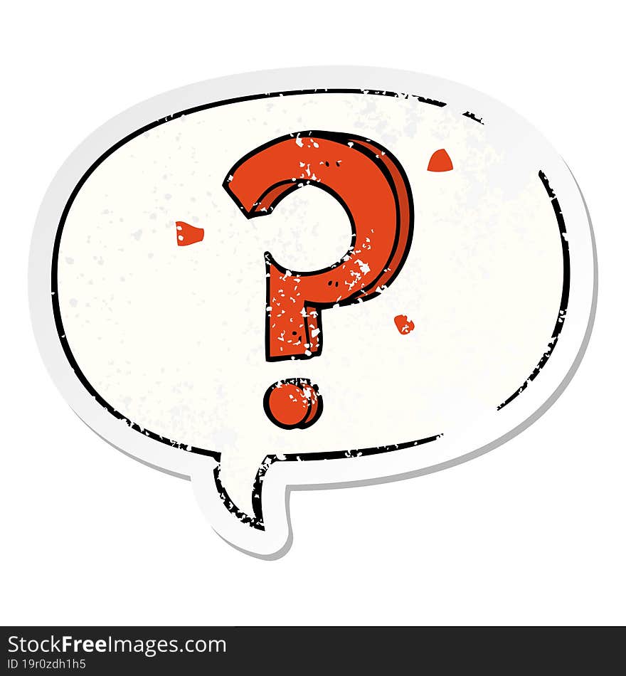 cartoon question mark and speech bubble distressed sticker