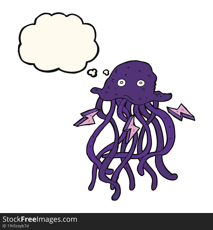 cartoon octopus with thought bubble