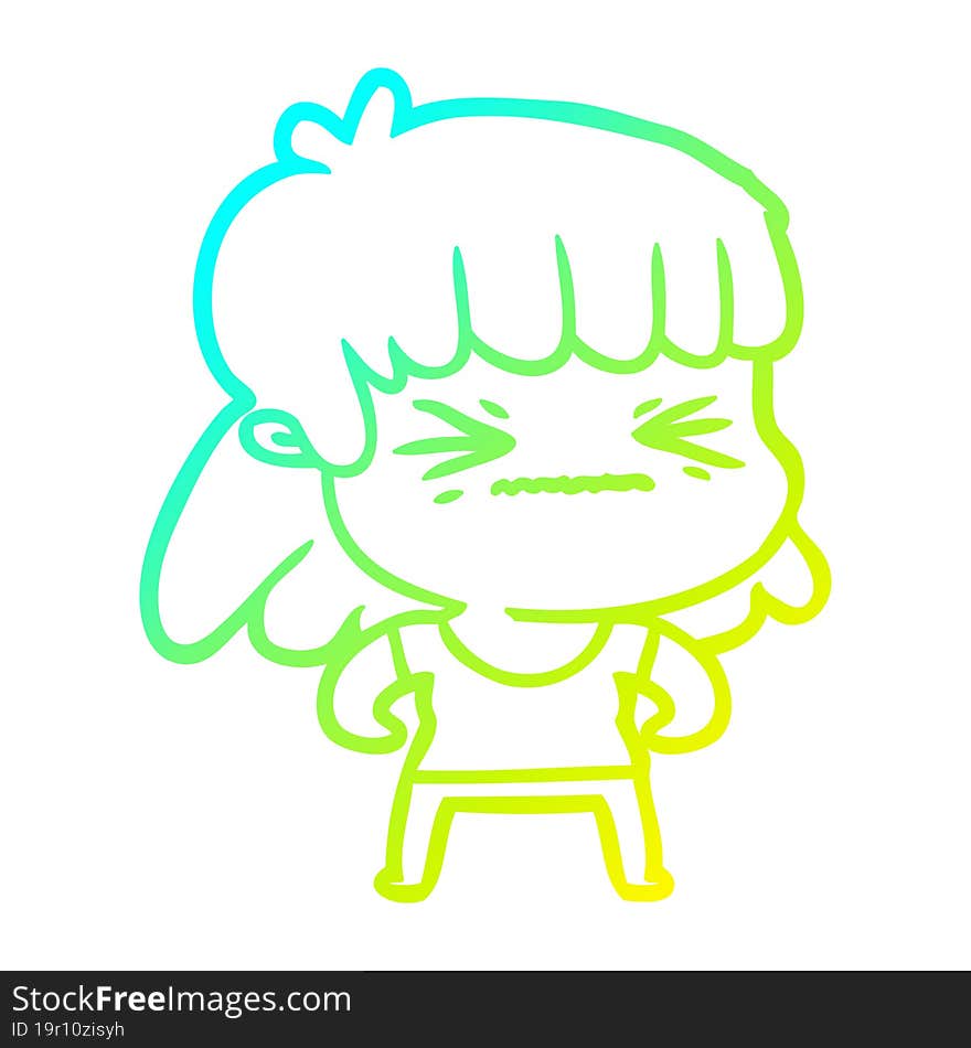 Cold Gradient Line Drawing Cartoon Angry Girl