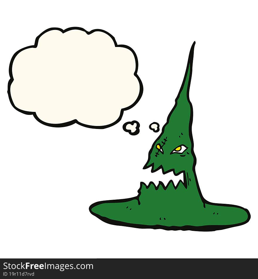 Cartoon Spooky Witches Hat With Thought Bubble