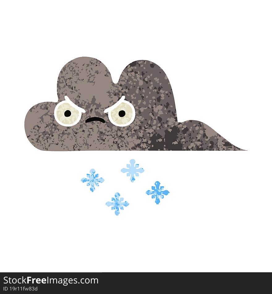 Retro Illustration Style Cartoon Storm Snow Cloud