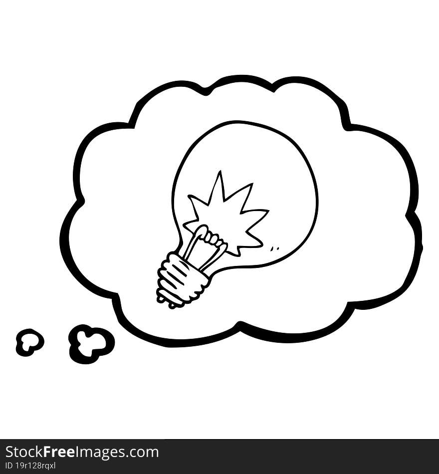 freehand drawn thought bubble cartoon light bulb