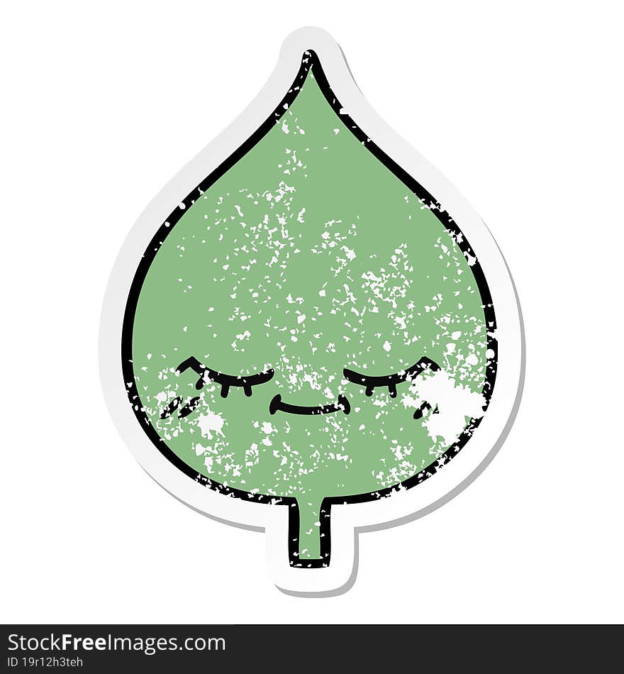 Distressed Sticker Of A Cute Cartoon Expressional Leaf