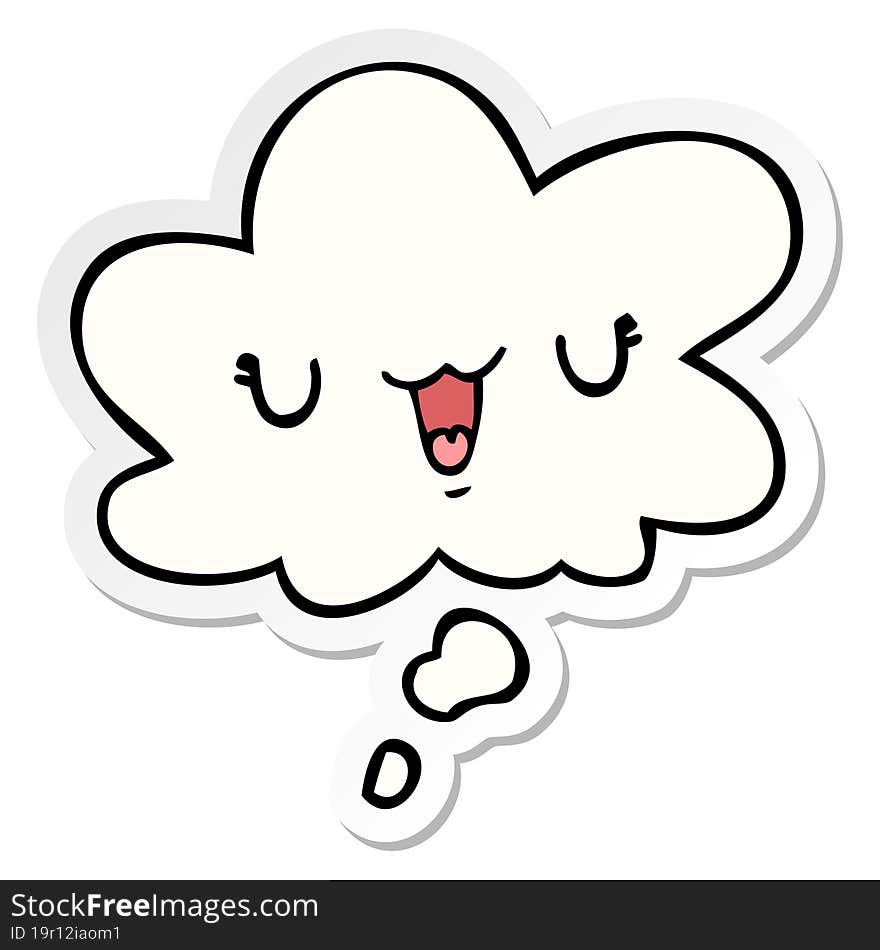 cute happy cartoon face with thought bubble as a printed sticker