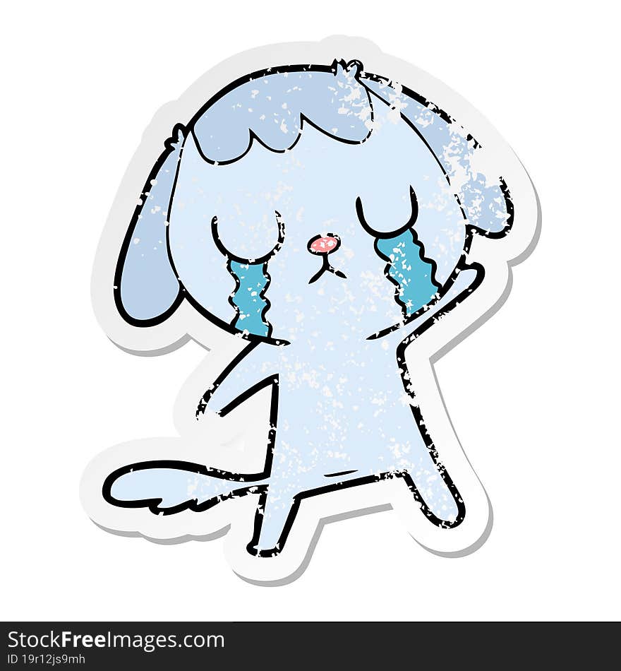 distressed sticker of a cute cartoon dog crying